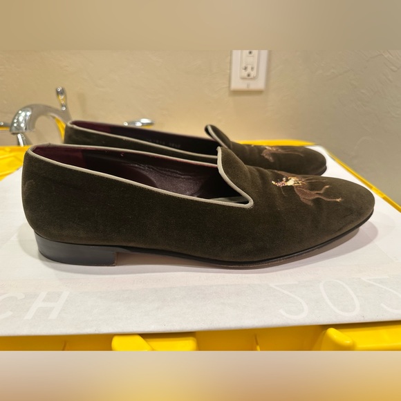 Ralph Lauren Purple Label Brown Velvet Embroidered Accent Collis Slippers- 10.5D - Picture 4 of 16